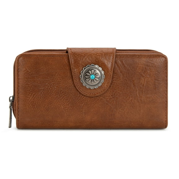 Montana West Purses for Women RFID Blocking Wallet Large Capacity Phone Clutch Wallet Ladies Western Bifold Wallet Wallets for Women Leather Wallet with Card Holder, Brown