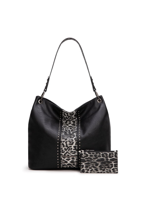 Purses for Women Hobo Shoulder Handbags with Zipper, Leopard-Black