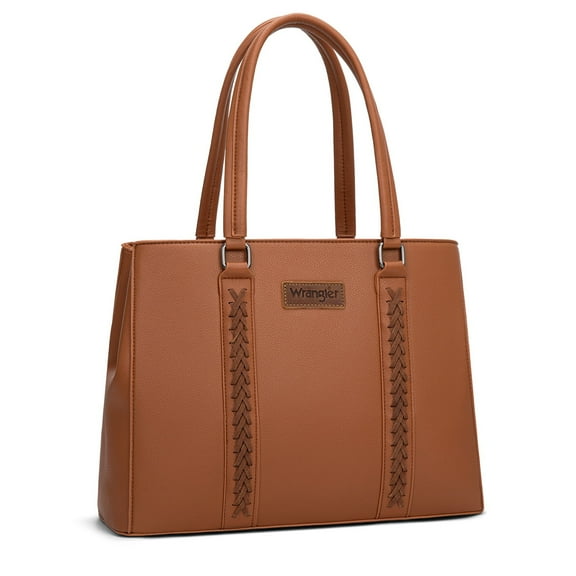 Wrangler Double Compartment Tote Bag for Women Whipstitch Handbag, Brown