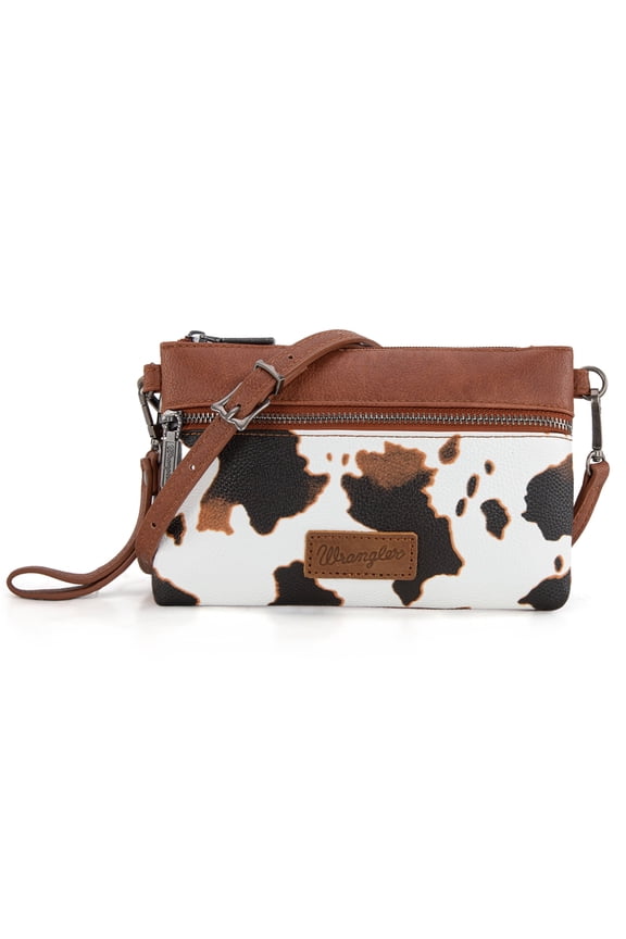 Wrangler Western Cowhide Crossbody Bags for Women Clutch Wristlet Purse, brown