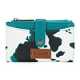 thumbnail image 1 of Wrangler Wallets for Women Slim Bifold Credit Card Holder, Cow Print-Light Turquoise, 1 of 7