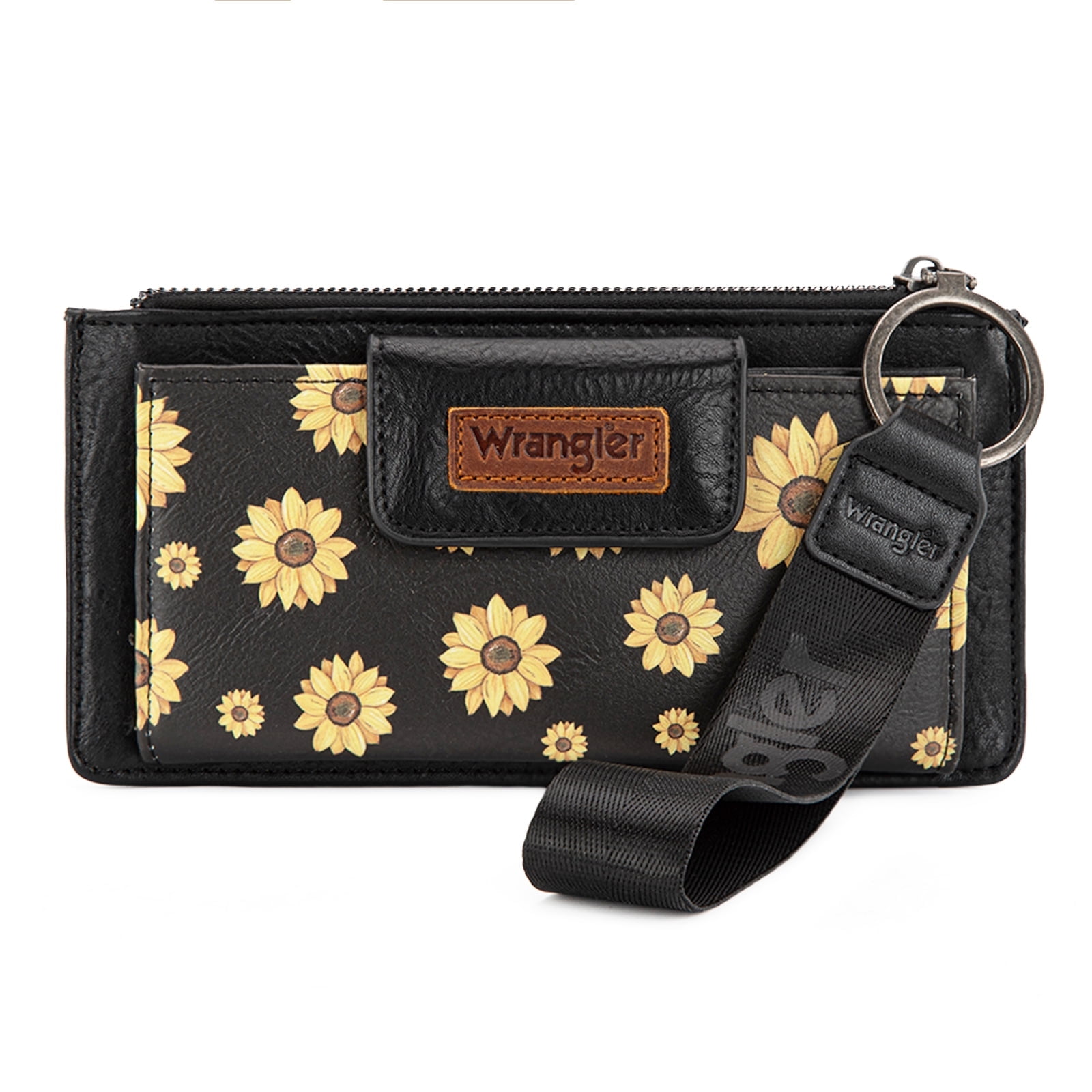 Wrangler Wallet for Women Floral Wristlet Wallets Ladies Female Large Clutch Wallets with Coin Purse and Rfid Lining, Black