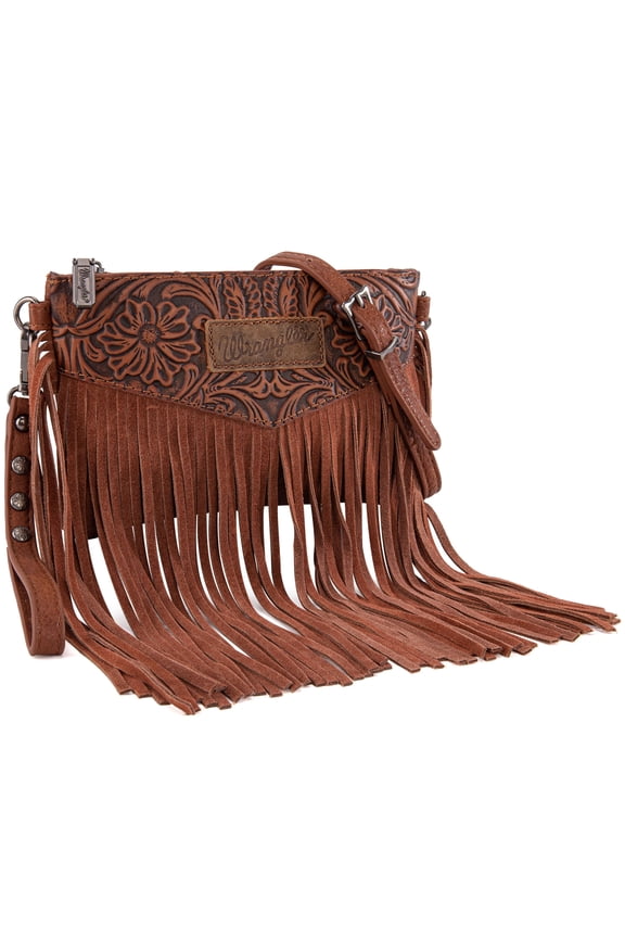Wrangler Crossbody Small Purse for Women Wristlet Fringe Bag Western Purse, Brown