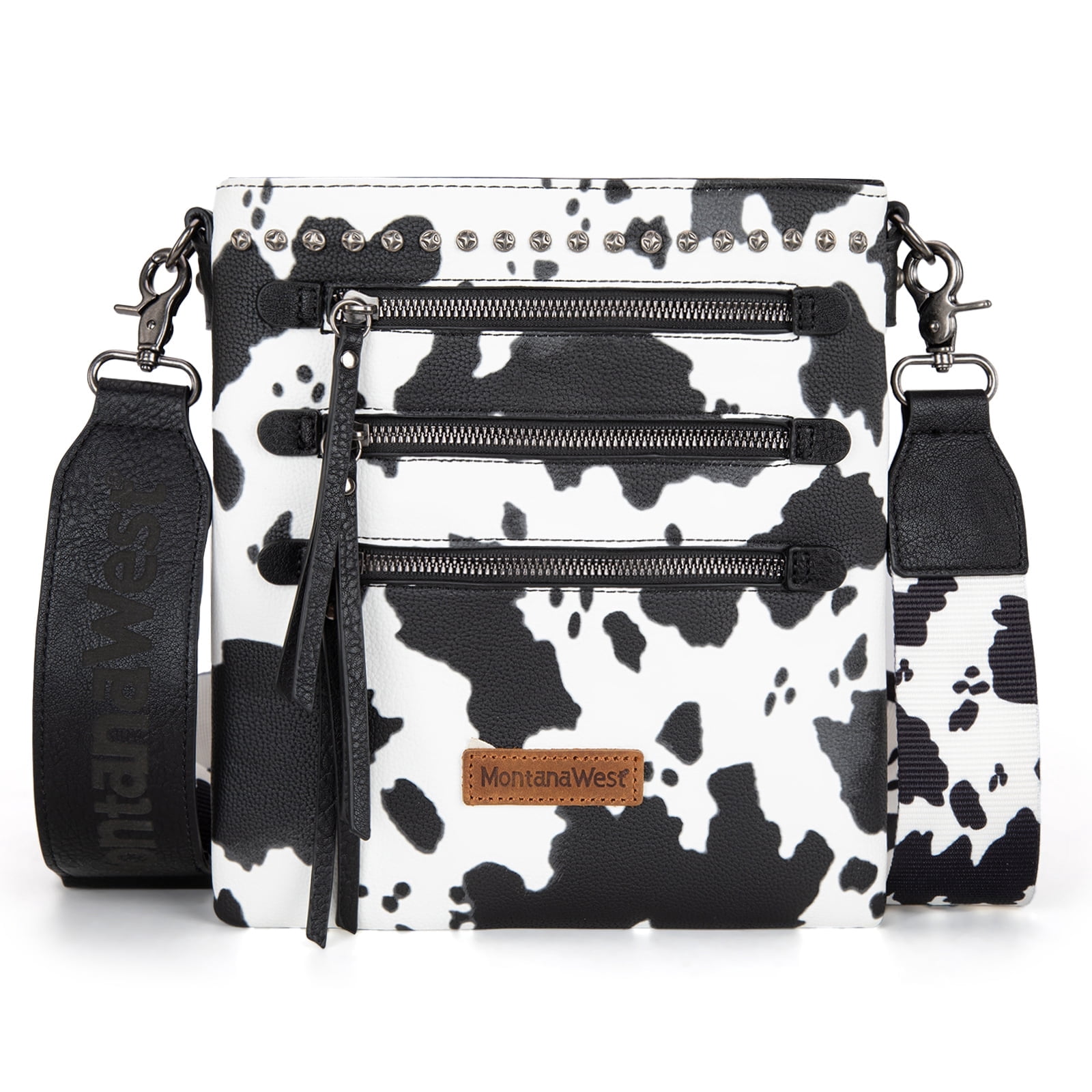 Montana West Crossbody Bags for Women Multi Pocket Cross Body Bag Purses with Guitar Strap, Cow Dark Black