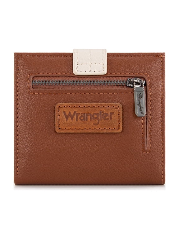 Wrangler Small Women's Wallet Slim Bifold Wallet RFID Credit Card Holder Minimalist Zipper Coin Pocket, Brown
