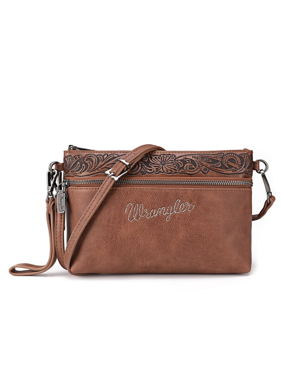Wrangler Western Cowhide Crossbody Bags for Women Clutch Wristlet Purse, Pattern-brown