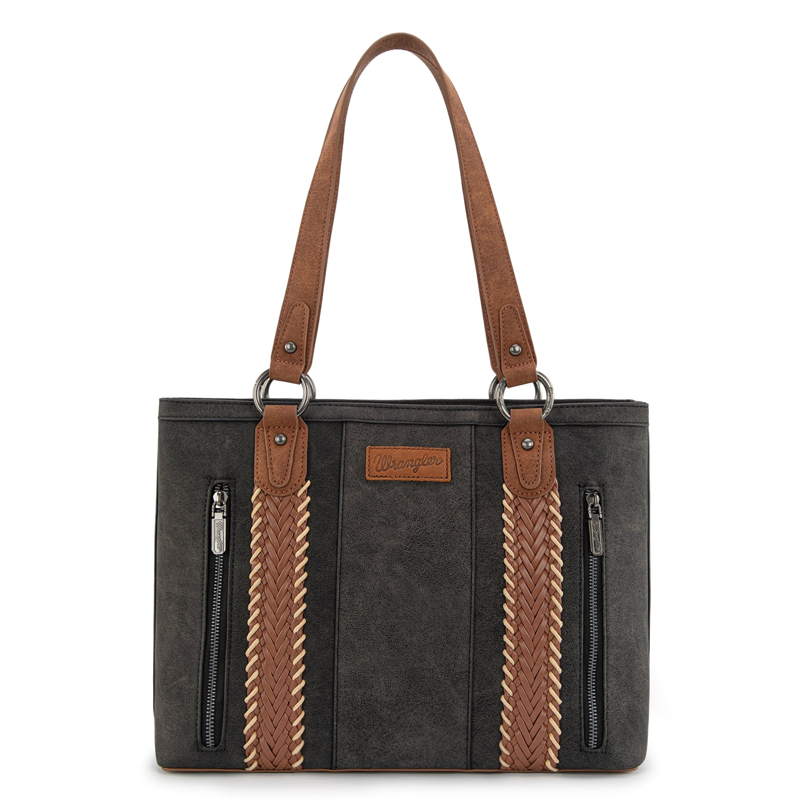 Wrangler Distressed Tote Bag for Women Western Purse Multi Pockets Handbags and Shoulder Bag, Black