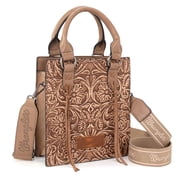 Wrangler Embossed Crossbody Bag for Women Top Handle Fringe Handbags and Western Mini Tote, Khahi