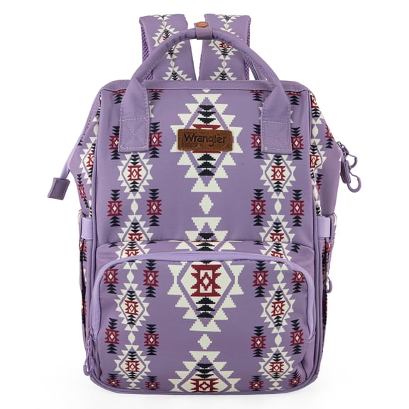 Wrangler Aztec Travel Backpack Baby Bag for Women with Stroller Strap and Side Bottle Pockets Organized Diaper Bag, Lavender