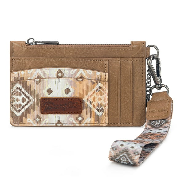 Wrangler Small Credit Card Holder for Women Slim Card Holder Wallet Womens Ladies Female Wristlet Keychain Wallet, Western Aztec-Khaki