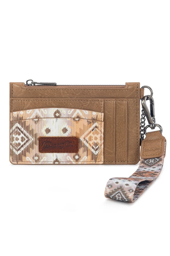Wrangler Small Credit Card Holder for Women Slim Card Holder Wallet Womens Ladies Female Wristlet Keychain Wallet, Western Aztec-Khaki