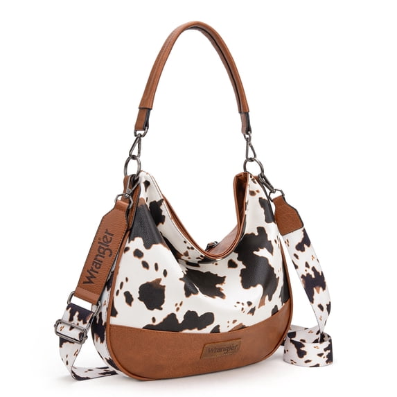 Wrangler Hobo Bags Large Crossbody Bags for Women Shoulder Purses with Striped Cotton Straps, Cow-Brown