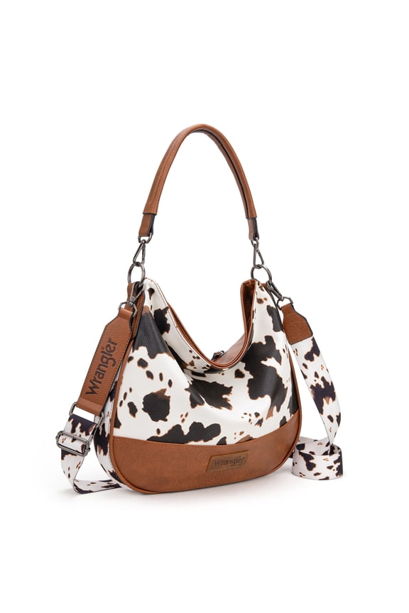 Wrangler Hobo Bags Large Crossbody Bags for Women Shoulder Purses with Striped Cotton Straps, Cow-Brown
