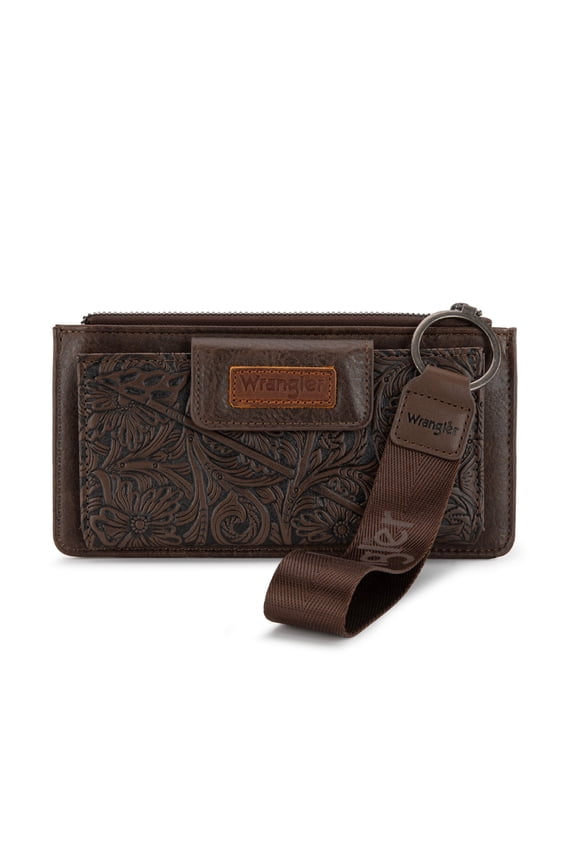 Wrangler Wristlet Wallet for Women RFID Blocking Bifold Wallets Card Cases & Money Organizers Clutch Wallets with Coin Purse, Coffee