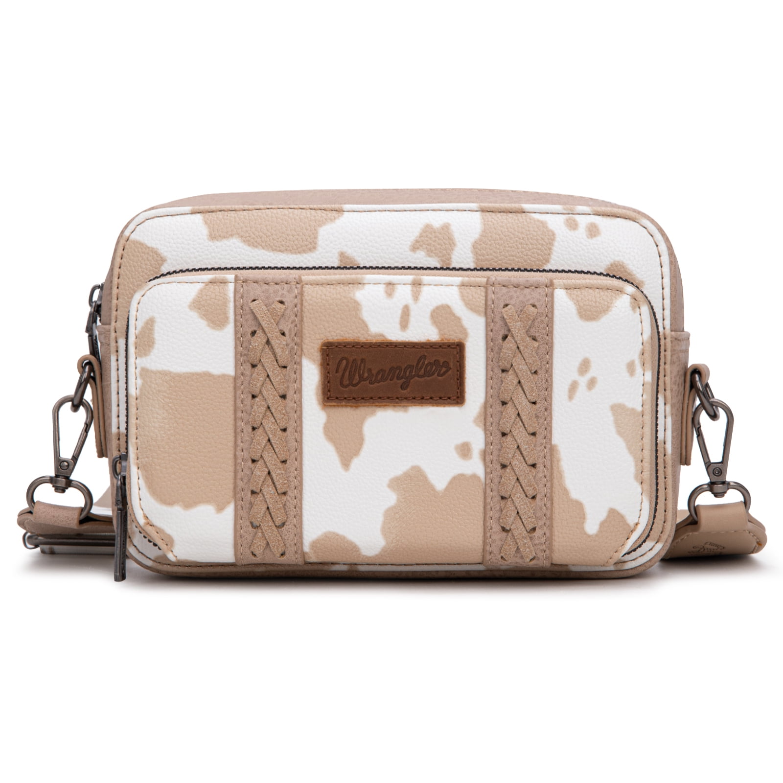 Wrangler Cow Print Crossbody Bag for Women Western Cowgirl Crossbody Purses with Guitar Strap, Tan