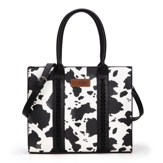 Wrangler Purses for Women Large Work Tote Bags with Strap Vintage Top-Handle Handbags, Cow-Black