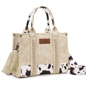 Wrangler Medium Tote Bag for Women Designer Satchel Handbags Top-handle Purses with Strap, Bottom Cow-Beige