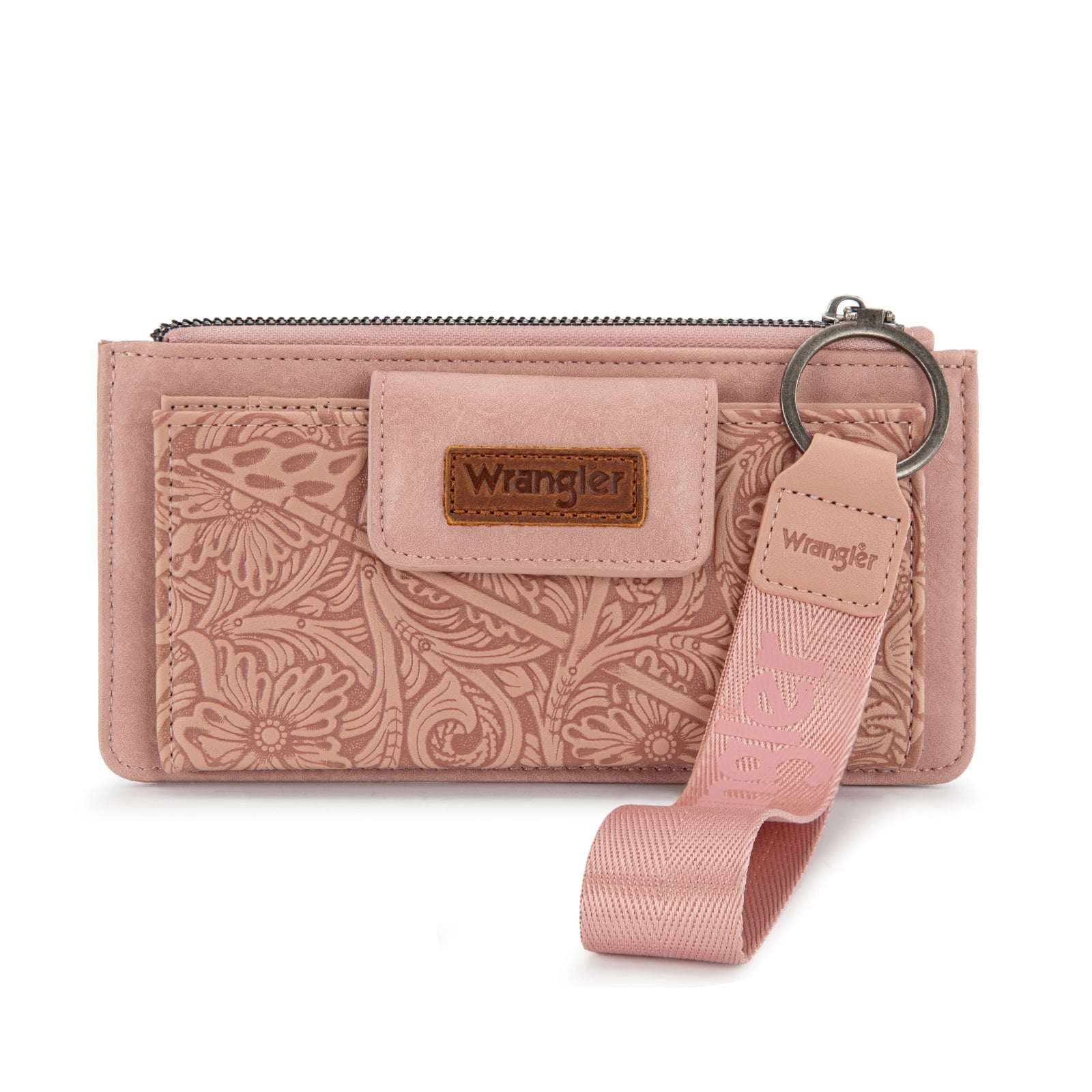 Wrangler Wristlet Wallet for Women RFID Blocking Bifold Wallets Card Cases & Money Organizers Clutch Wallets with Coin Purse, Dark Pink