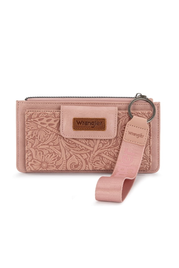 Wrangler Wristlet Wallet for Women RFID Blocking Bifold Wallets Card Cases & Money Organizers Clutch Wallets with Coin Purse, Dark Pink