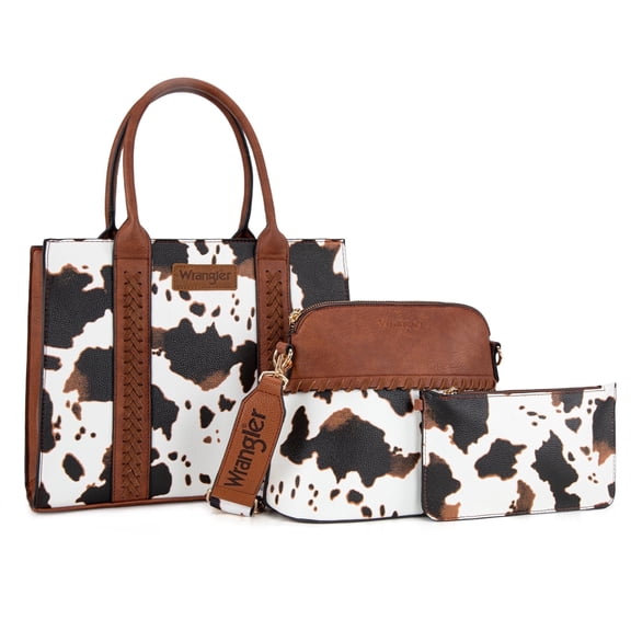 Wrangler 3Pcs Handbags Set Tote Bag & Medium Crossbody Purse & Wallet, Cow-Brown