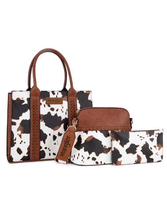 Wrangler 3Pcs Handbags Set Tote Bag & Medium Crossbody Purse & Wallet, Cow-Brown