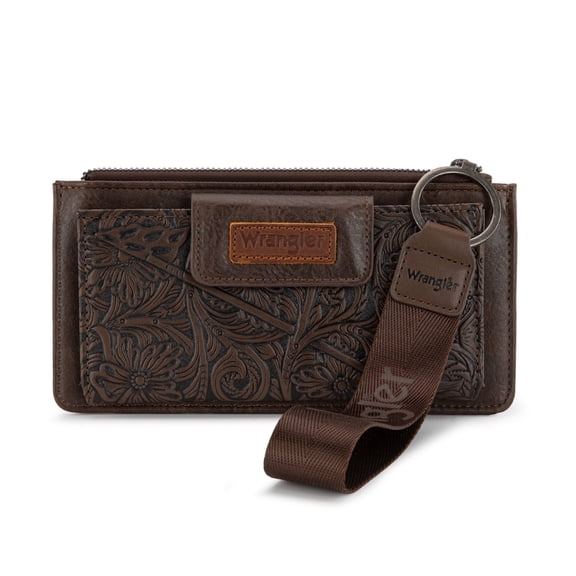 Wrangler Wristlet Wallet for Women RFID Blocking Bifold Wallets Card Cases & Money Organizers Clutch Wallets with Coin Purse, Coffee