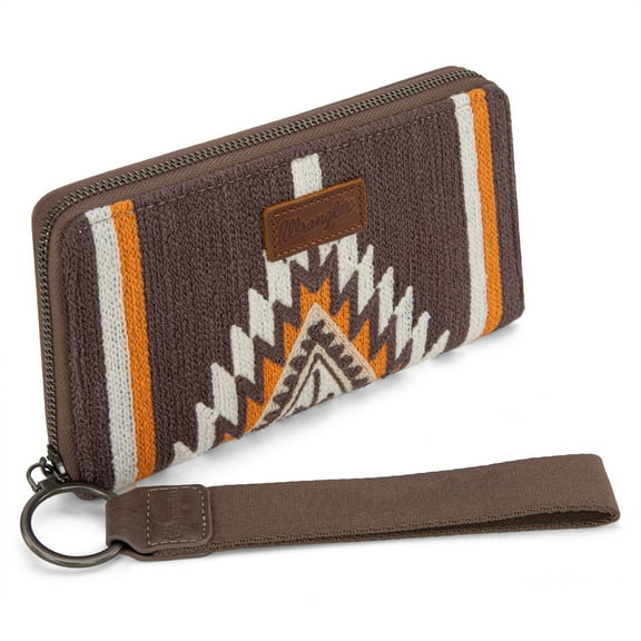 Wrangler Wristlet Wallet Western Wallets for Women Aztec Knitted Womens Wallet Large Capacity Ladies Wallet RFID Clutch Purse Credit Card Holder for Women, Coffee