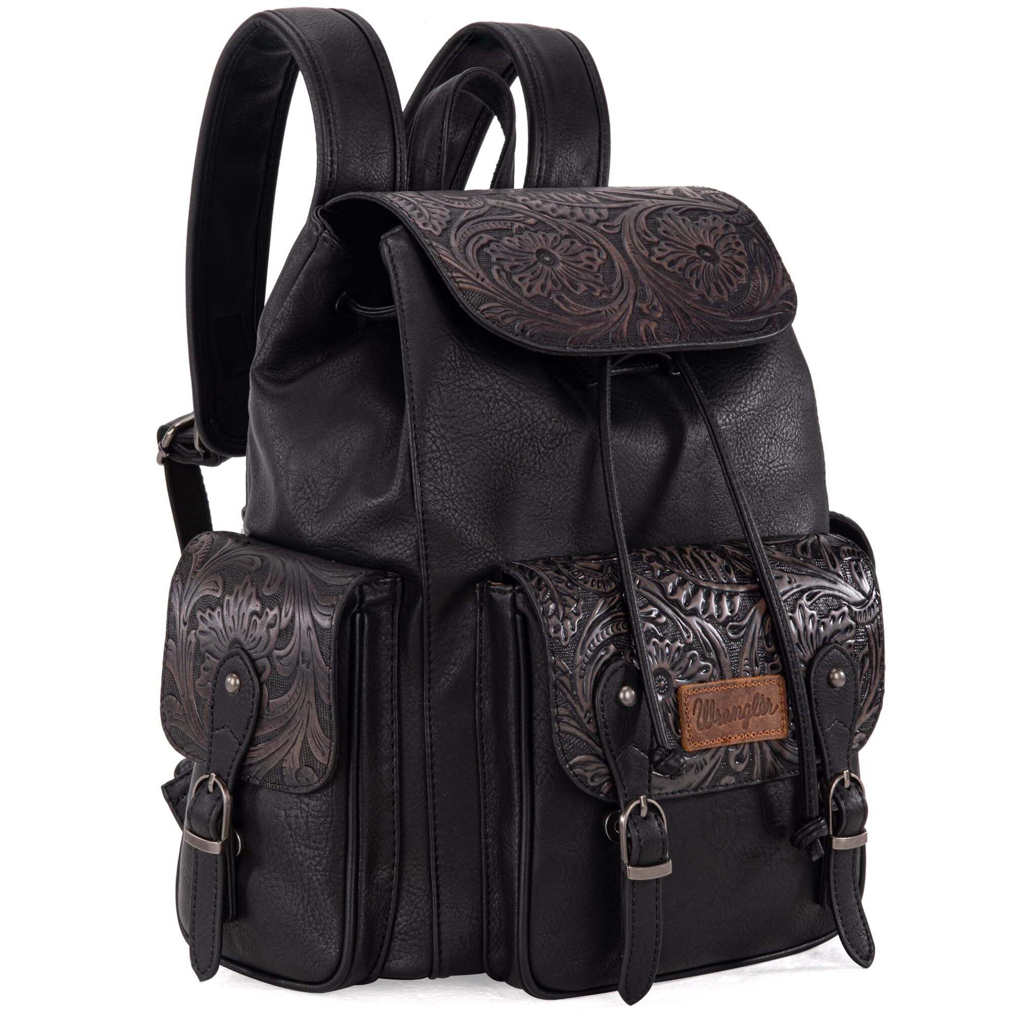 Wrangler Backpack Purse for Women Men Floral Tooled Designer Travel Bags, Black