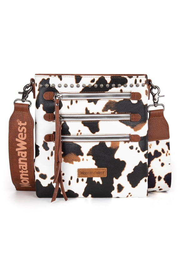 Crossbody Bags for Women Multi Pocket Cross Body Bag Purses with Guitar Strap, Cow-Brown