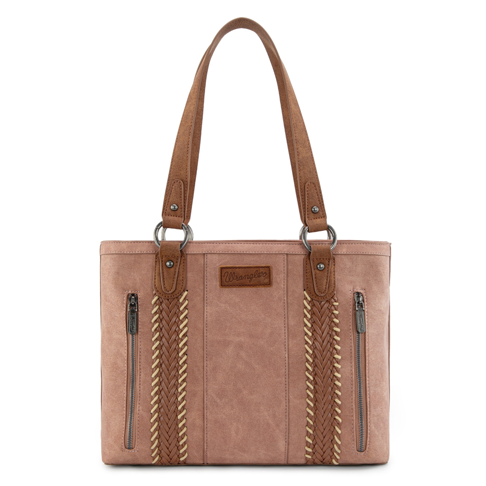 Wrangler Distressed Tote Bag for Women Western Purse Multi Pockets Handbags and Shoulder Bag, Dark Pink