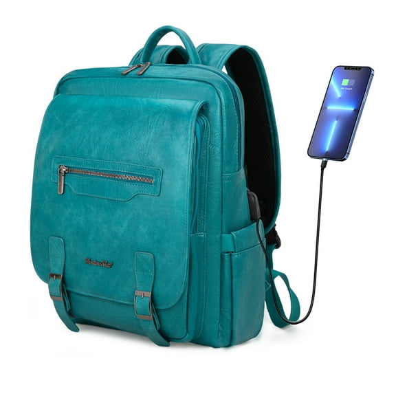 Montana West 15.6 Inch Laptop Backpack Purse for Women Men Unisex Vintage Backpack Casual Daypack for Travel Work with USB Charging Port, Turquoise