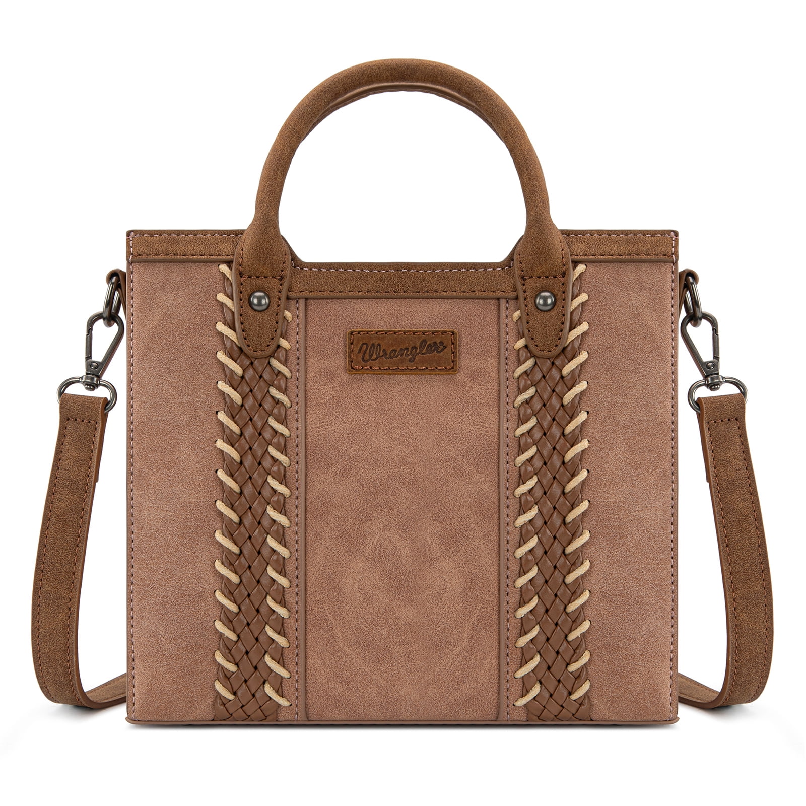 Wrangler Womens Braided Tote Bag Western Style Suede Top Handle Handbag With Detachable Crossbody Strap, Dark Pink