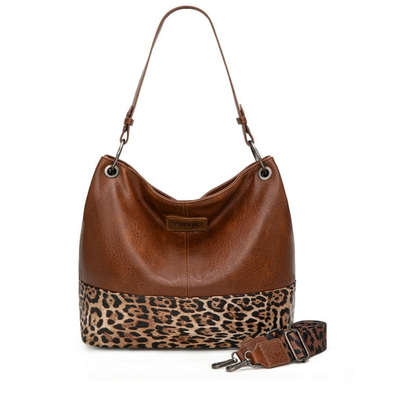 Wrangler Hobo Bags for Women Vegan Leather Top Handle Shoulder Purses and Handbags, Leopard Brown