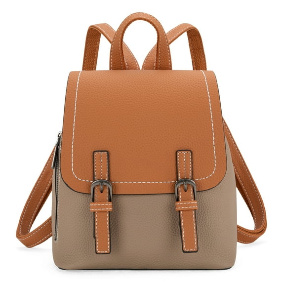 Montana West Small Backpack for Women Vegan Leather Mini Backpack Purse for Women Colorblock Backpack Cute Convertible Shoulder Bag, Camel