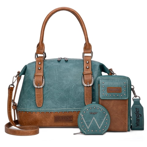 Wrangler 3Pcs Doctor Bag Sets for Women Top-Handle Satchel Bag with Cell Phone Handbags & Coin Purse, Blue