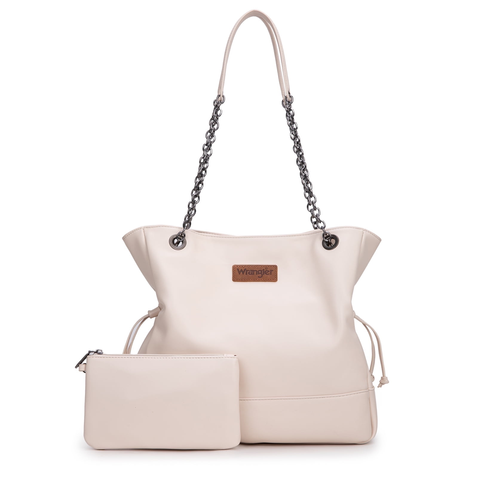 Wrangler Tote Bag for Women 2PCS Purses and Handbags Drawstring Shoulder Bag with Chain Straps, Beige