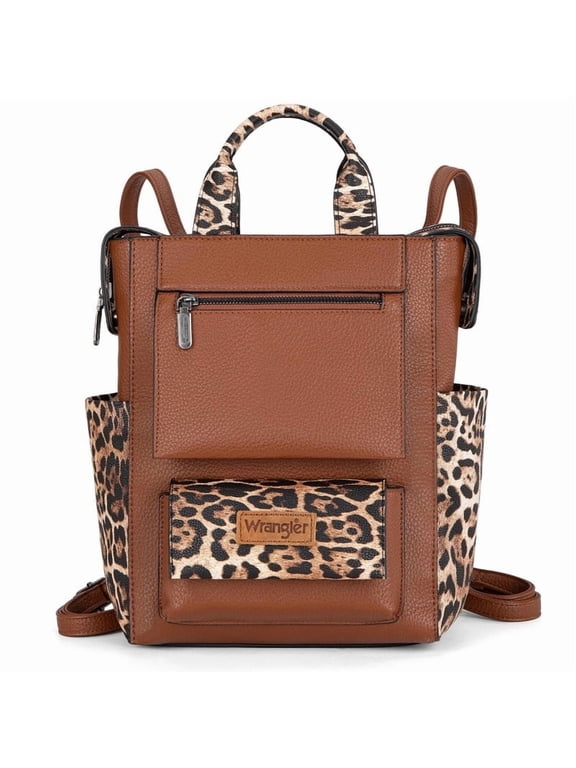 Wrangler Women Backpack Purse Convertible Backpack Vegan Leather Ladies Anti Theft Backpack with Adjustable Strap, Leopard