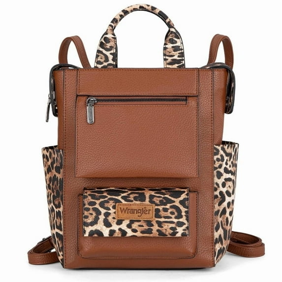 Wrangler Women Backpack Purse Convertible Backpack Vegan Leather Ladies Anti Theft Backpack with Adjustable Strap, Leopard