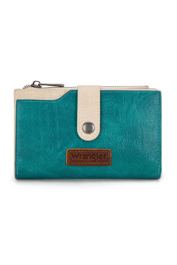 Wrangler Wallets for Women Slim Bifold Credit Card Holder, Turquoise