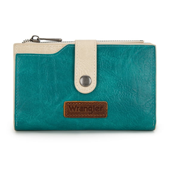 Wrangler Wallets for Women Slim Bifold Credit Card Holder, Turquoise