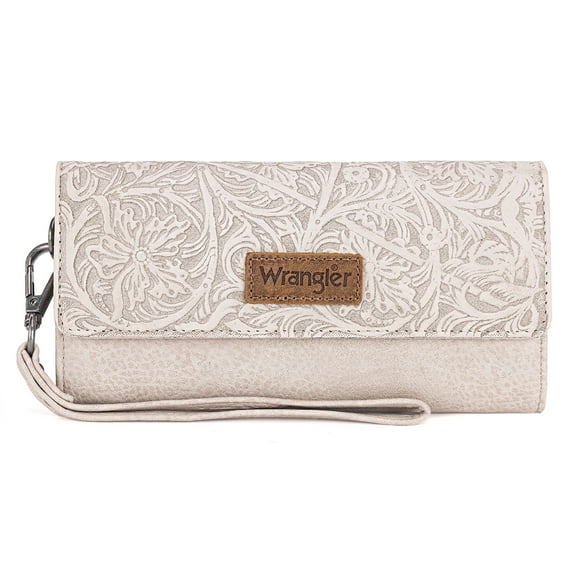 Wrangler Western Wallets for Women Trifold Wristlet Wallets Large Capacity Women Clutch Wallet with Coin Purse, Beige