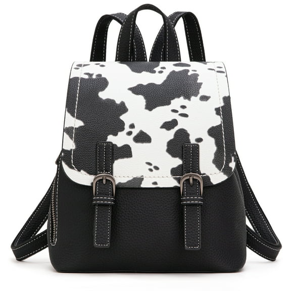 Montana West Small Backpack for Women Vegan Leather Mini Backpack Purse for Women Colorblock Backpack Cute Convertible Shoulder Bag, Cow-Black