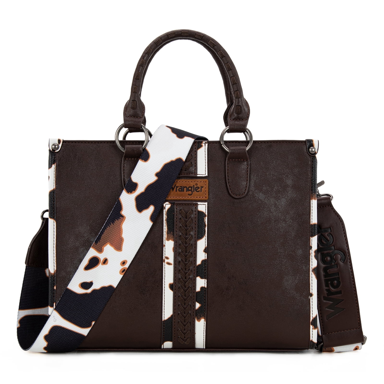 Wrangler Cow Print Tote Bag for Women Western Purse Boho Top Handle Satchel Handbag, Cow-Coffee
