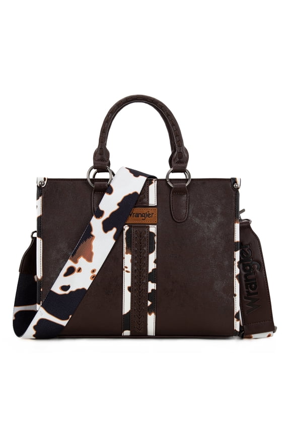 Wrangler Cow Print Tote Bag for Women Western Purse Boho Top Handle Satchel Handbag, Cow-Coffee