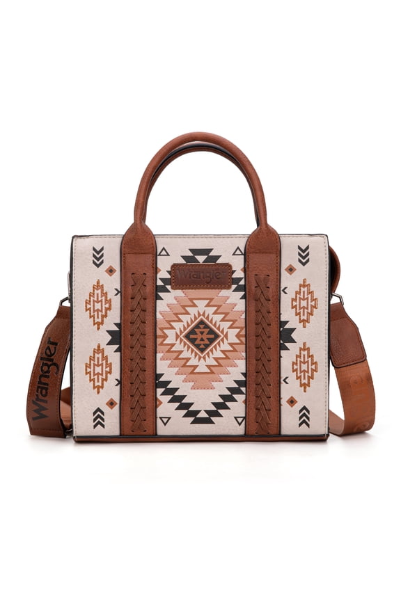 Wrangler Aztec Tote Bag for Women Boho Satchel Purses and Handbags, Tan