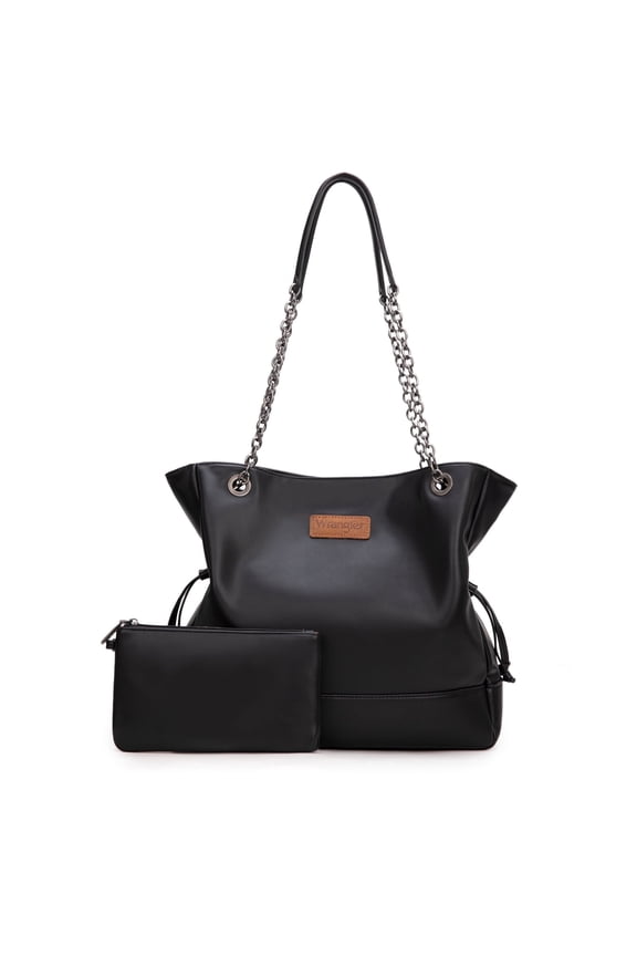 Wrangler Tote Bag for Women 2PCS Purses and Handbags Drawstring Shoulder Bag with Chain Straps, Black