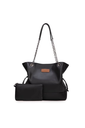 Wrangler Tote Bag for Women 2PCS Purses and Handbags Drawstring Shoulder Bag with Chain Straps, Black