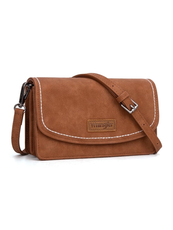 Wrangler Crossbody Bag for Women Small Wallet Purse RFID Blocking Clutch Phone Purse, Brown