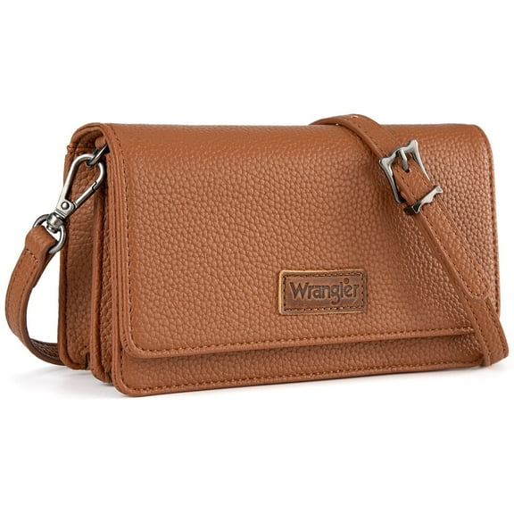 Wrangler Small Crossbody Wallet Purses RFID Trendy Purses for Women with Adjustable Straps, Brown
