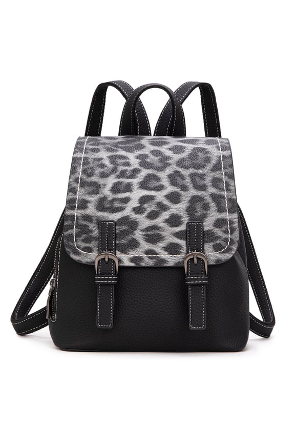 Small Backpack for Women Vegan Leather Mini Backpack Purse for Women Colorblock Backpack Cute Convertible Shoulder Bag, Black Leopard